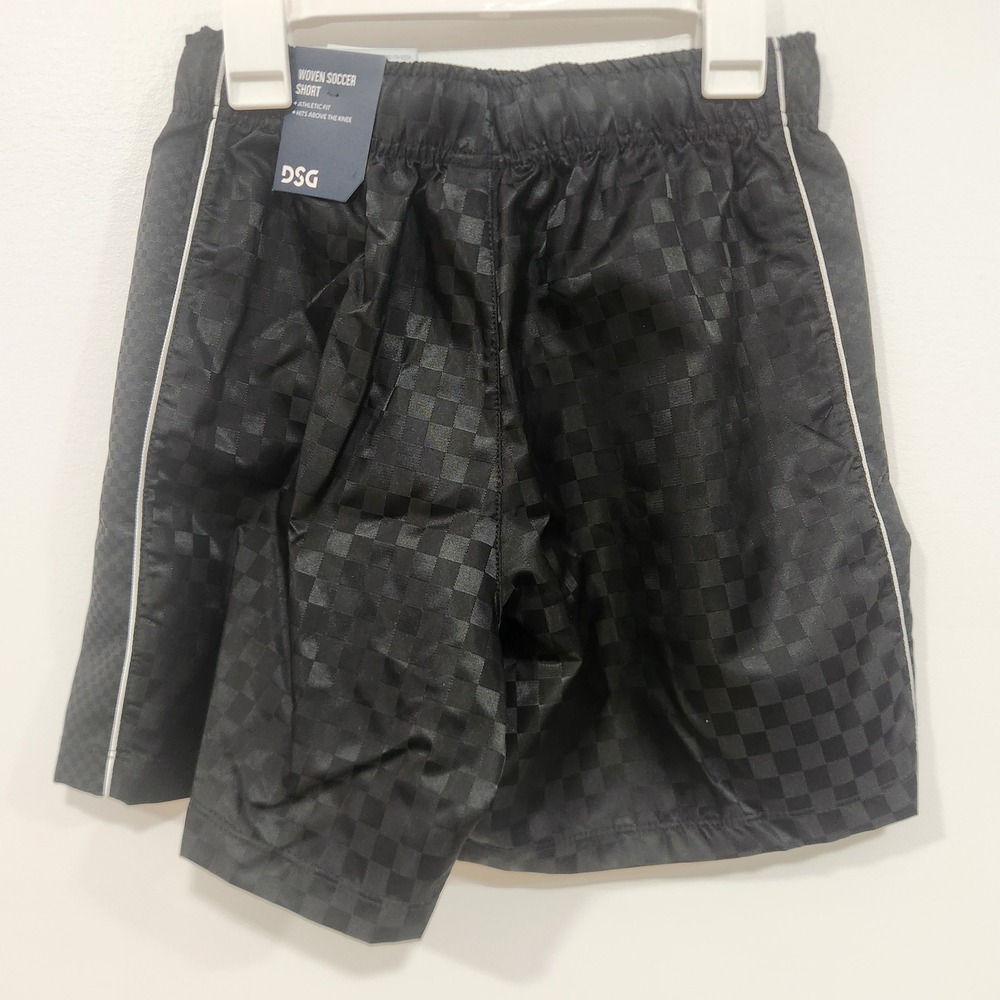 DSG Youth Boys Black Checkered Woven Soccer Shorts Athletic Fit Size M 10-12 NWT